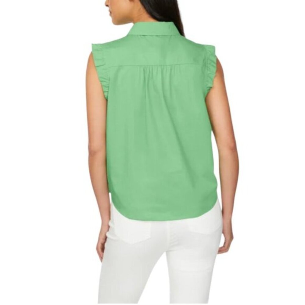 NEW Loft Ruffle Sleeveless Blouse | Green - Picture 2 of 5